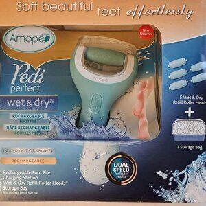 Amope Pedi Perfect Wet & Dry Rechargeable Foot File w/ Storage Bag